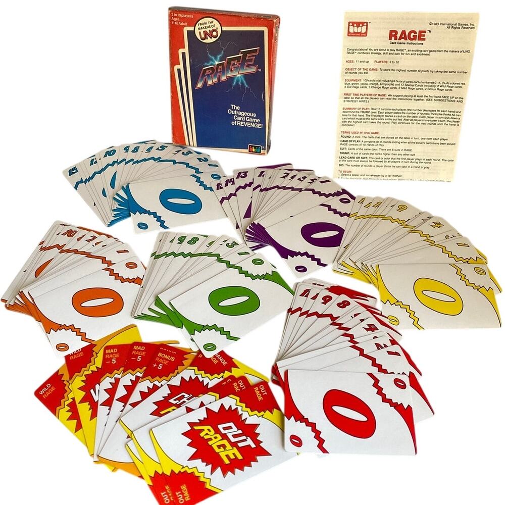 Rage Card Game International Games 1983 COMPLETE Vintage w/ Instructions Revenge